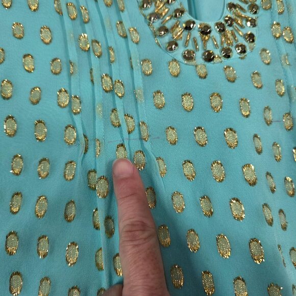 LILLY PULITZER Womens 10 Turquoise Gold Polka Dot Colby Silk Tunic Dress READ - Picture 4 of 15